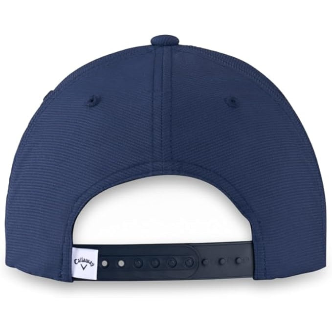 Callaway Rutherford Collection snapback cap with moisture-wicking fabric and logo patch, rear view.