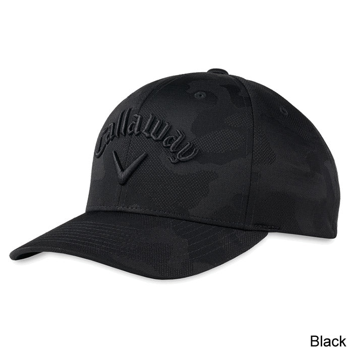 Callaway Camo FLEXFIT Snapback Cap in black with moisture-wicking jacquard camo fabric.
