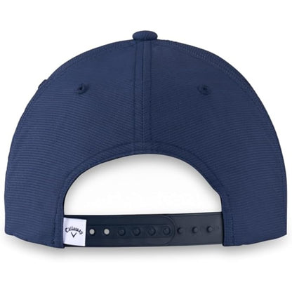 Callaway Rutherford Collection snapback cap with moisture-wicking fabric and logo patch, rear view.